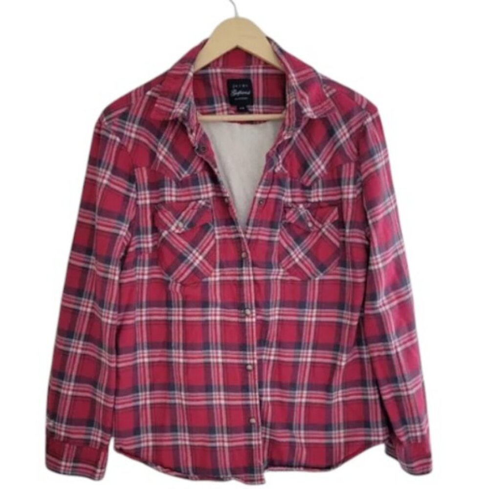 Jachs Girlfriend red plaid flannel top size S/P